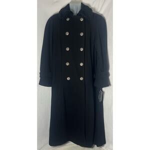 NEW DONNYBROOK Wool Double Breasted Long Overcoat Faux Fur Collar Coat Sz 10